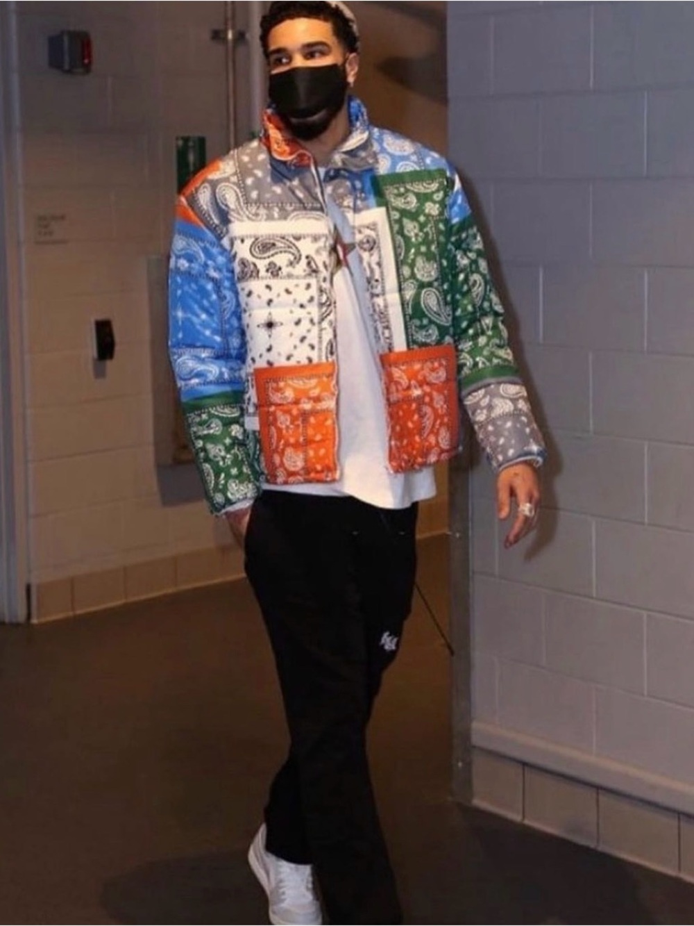 Men's Multicolor Patchwork Bandana Puffer Jacket